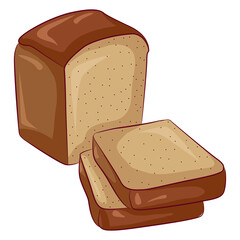 Vector cartoon illustration of sliced rye brown square bread isolated on white. Fresh pastry, baked bread. Baked goods food Icon. Design for cookbook, restaurant business.