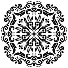 Mandala pattern floral ornament on black and white