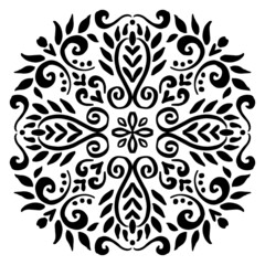 Mandala pattern floral ornament on black and white