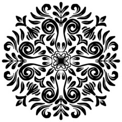Mandala pattern floral ornament on black and white