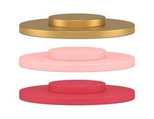 Collection realistic circle pedestal with podium level for marketing product presentation 3d vector