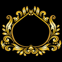 Gold hand drawn retro floral ornament frame