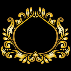 Gold hand drawn retro floral ornament frame