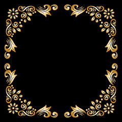 Gold hand drawing retro floral frame