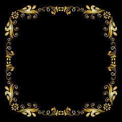Gold hand drawing retro floral frame