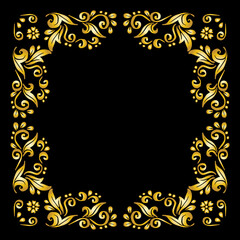 Gold hand drawing retro floral frame