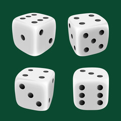 Gaming dice. Realistic geometrical cube with six sides gambling symbols for casino players success random choice for lucky gamers decent vector templates