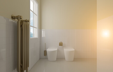 Modern bathroom including bath and sink. 3D rendering.