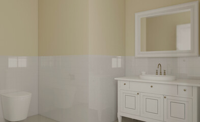 Obraz na płótnie Canvas Modern bathroom including bath and sink. 3D rendering.