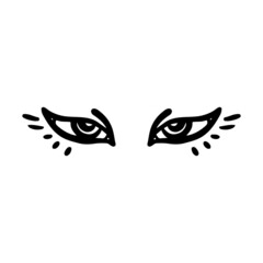 Sketch, line art, doodle style eyes of a beautiful woman, witch or a magic creature. Magic vision, eyesight.