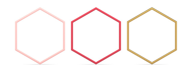 Realistic hexagonal diamond metallic border shape outline silhouette 3d set vector illustration