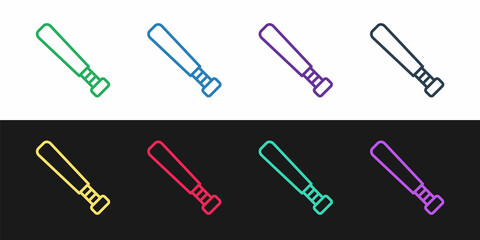 Set line Baseball bat icon isolated on black and white background. Vector