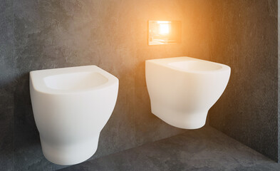 Scandinavian bathroom, classic  vintage interior design. 3D rendering.. Sunset