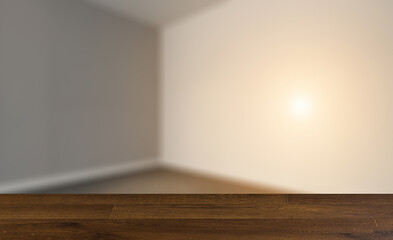 . Sunset. Modern office Cabinet.  3D rendering.   Meeting room. Background with empty table. Flooring.