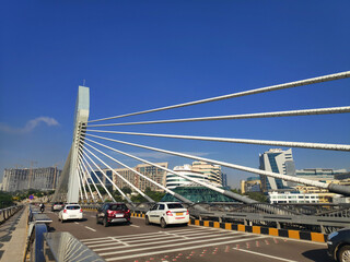 Fototapeta premium The new bridge connecting the traditional old and new hi tech regions of Hyderabad city in India