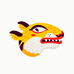 Tiger vector head, cartoon tiger funny face on white background.