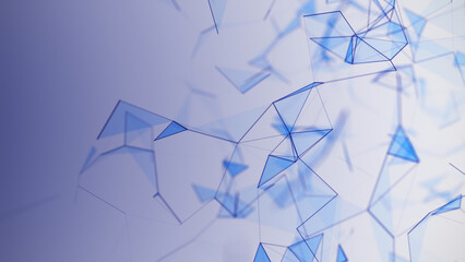 Network connection. Abstract technological light background. Visualization of big data. Moving lines creating blue geometric shapes. 3d rendering.