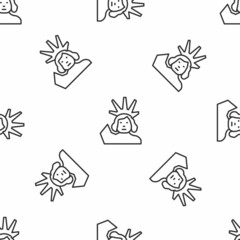 Grey line Statue of Liberty icon isolated seamless pattern on white background. New York, USA. Vector