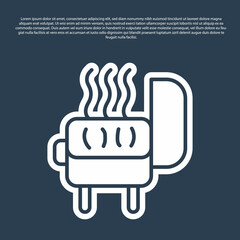 Obraz premium Blue line Barbecue grill icon isolated on blue background. BBQ grill party. Vector