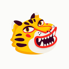 Tiger vector head, cartoon tiger funny face on white background.