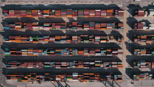 Container terminal port. Aerial topdown panorama.
