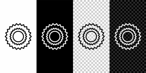 Set line Sun icon isolated on black and white, transparent background. Vector