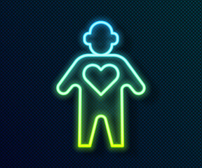 Glowing neon line Volunteer icon isolated on black background. Vector
