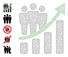 Vector clients growth chart mesh icon model. Abstract 2d mesh clients growth chart, designed with triangular grid.