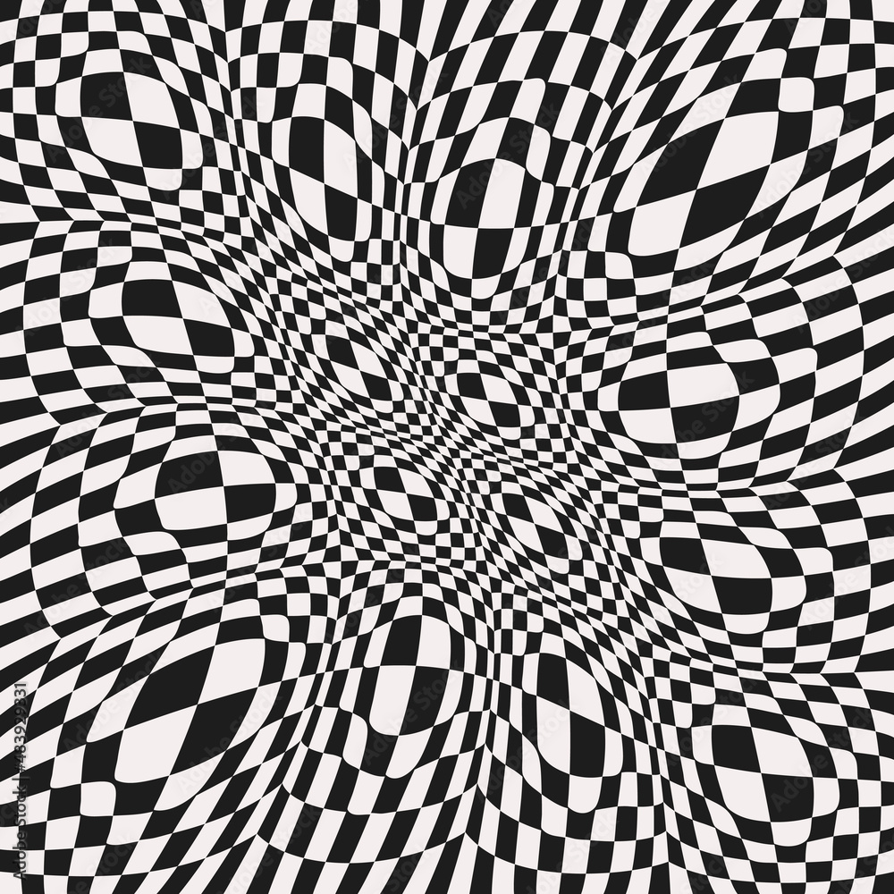Aufkleber Twisted chessboard pattern. Vector race flag Ppattern. Twisted chess race pattern.