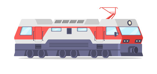 Retro electric train locomotive isometric vector illustration. Speed railway automated transportation fast electricity engine isolated. Public passenger or cargo transport service travel technology