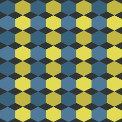 Yellow and blue cells pattern. Vector seamless hexagons.