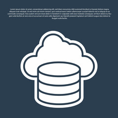 Blue line Cloud database icon isolated on blue background. Cloud computing concept. Digital service or app with data transferring. Vector