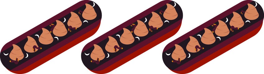 three eclairs with cream and chocolate and nuts 