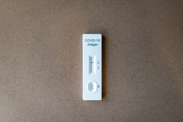 Covid 19 antigen rapid test kit with negative result for no infectoin. Coronavirus rapid self-test home kit close-up image