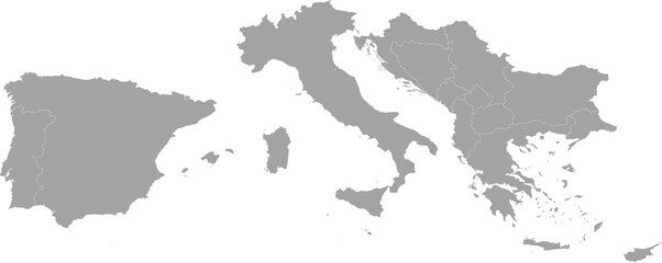 Fototapeta na wymiar Gray Map of South Europe countries