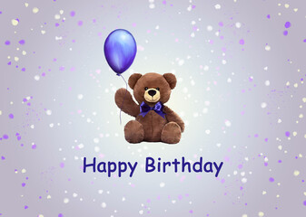 teddy bear with balloons happy birthday postcard congratulation felicitation