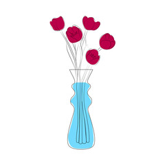 vase with flowers line facion illustration Tulip