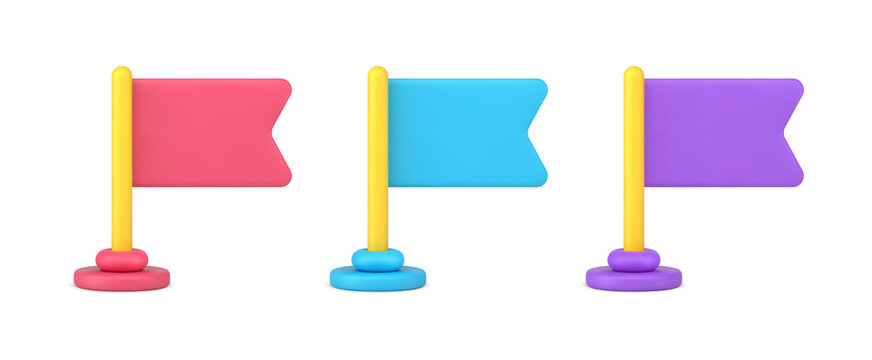 Collection multicolored flags rack fixing for standing decorative design 3d icon vector illustration
