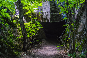 GIERLOZ, POLAND, 28 AUGUST 2018: The Wolf's Lair, the bunker where Hitler was hidden in northern Poland - obrazy, fototapety, plakaty