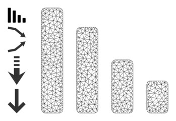 Vector descending bar chart mesh icon structure. Abstract flat mesh descending bar chart, built from flat mesh.