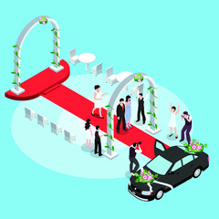 Wedding party isometric 3d vector concept for banner, website, illustration, landing page, flyer, etc.