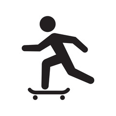 Vector black silhouette of a character riding a skateboard. Isolated on white background.