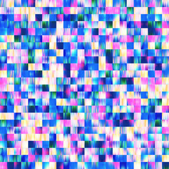 Optical low poly pixel grid dye blur texture background. Seamless washed out geometric ombre effect. 80s style retro square shape pattern. High resolution funky beach wear fashion textile tile.
