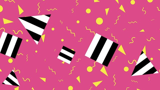 Memphis geometric colorful zigzag, squares and triangles pattern, motion abstract business and corporate style background