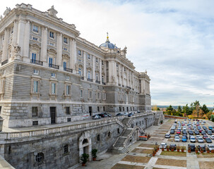 Fototapeta na wymiar View of the Royal Palace of Madrid, in Spain. Europe. Horizontal photography.