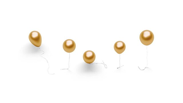 Blank gold balloon levitates animation mockup, different views