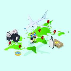 Air travel or tourism isometric 3d vector concept for banner, website, illustration, landing page, flyer, etc.