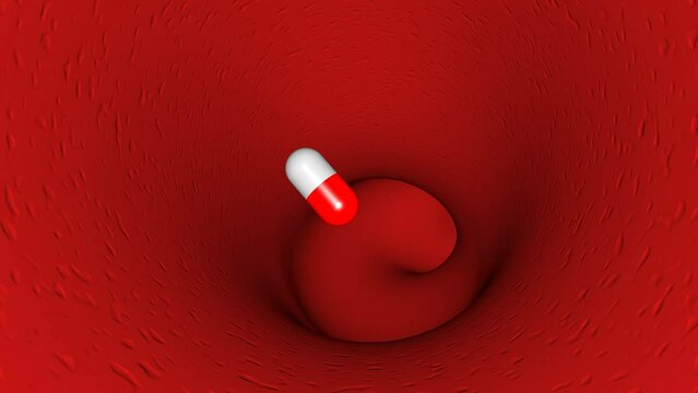 Tablet capsule in intestine Inside blood vessel Medical scene able to loop seamless 4k