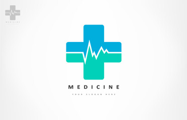 Medical cross heartbeat logo. Medical center vector design.