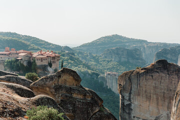 Fototapeta premium Beautiful panoramic view in the mountains. Monasteries in meteora, Greece